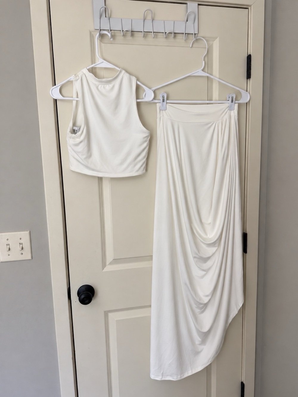 Women's Cream Draped Maxi Skirt and Crop Top Set. Never Worn.